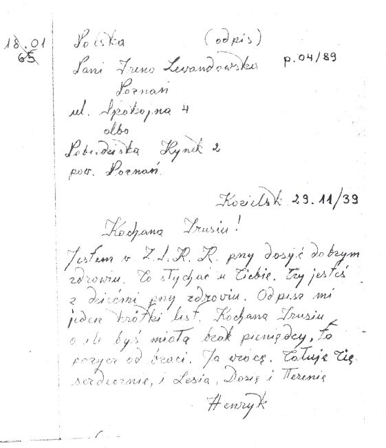 List Henryka Lewandowskiego do żony.