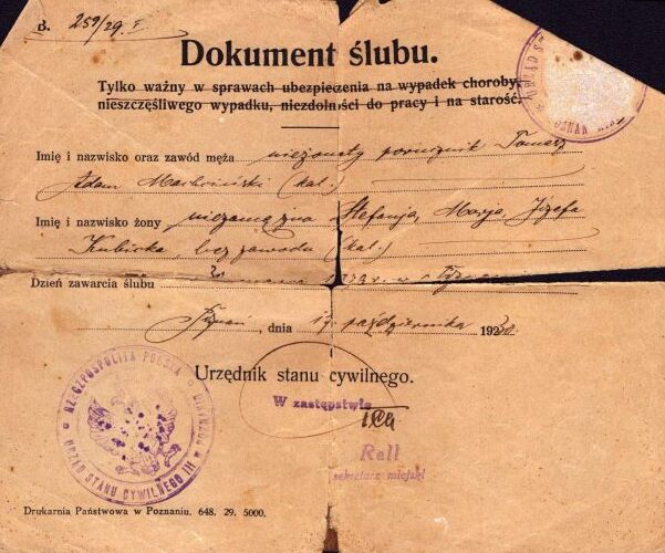 Akt ślubu Stefanii i Tomasza Machcińskich