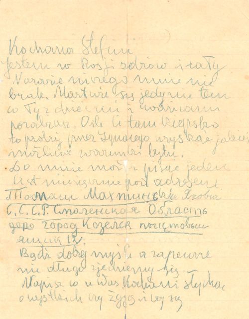 List ze Kozielska do rodziny od Tomasza Machcińskiego.