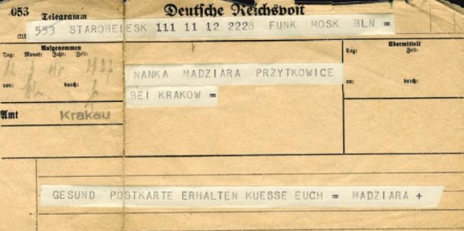 Madziara_JanMichal-TelegramStarobielsk List Jana Madziary do rodziny z obozu w Starobielsku.