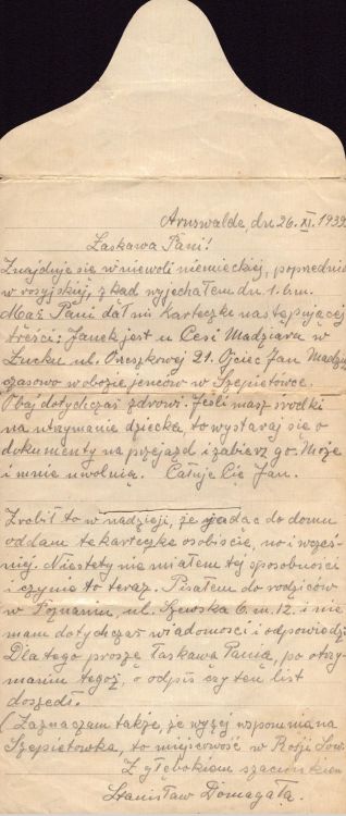 Jan Madziara, list w sprawie syna Janka