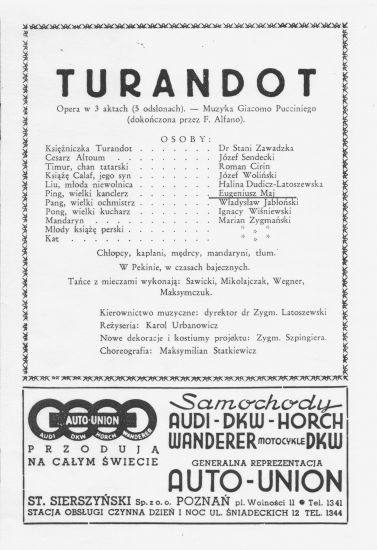 Teatr Wielki TURANDOT, Opera w 3 aktach, program - Eugeniusz Maj w roli Ping, wielkiego kanclerza z materiał&oacute;w udostępnionych przez Muzeum Armii Poznań