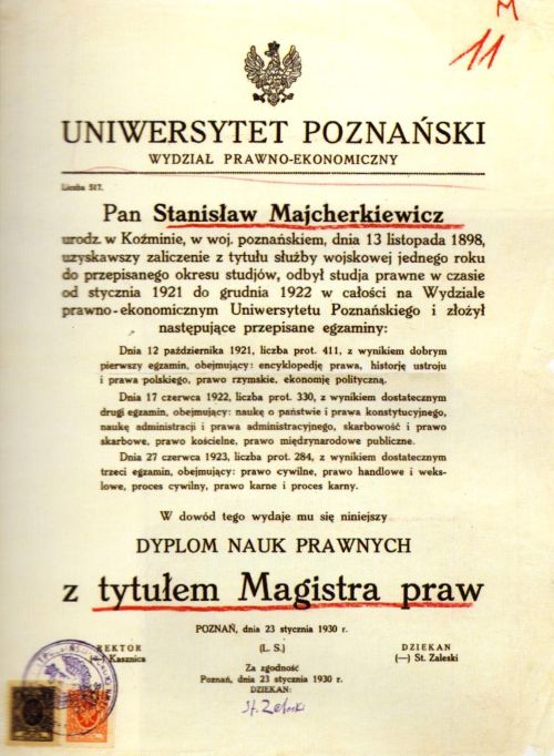 Stanisław Majcherkiewicz - dyplom uniwersytecki