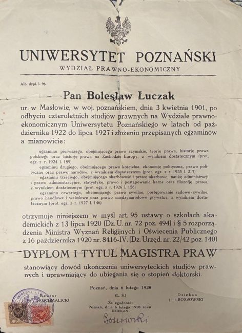 Dyplom magistra Bolesław Łuczak