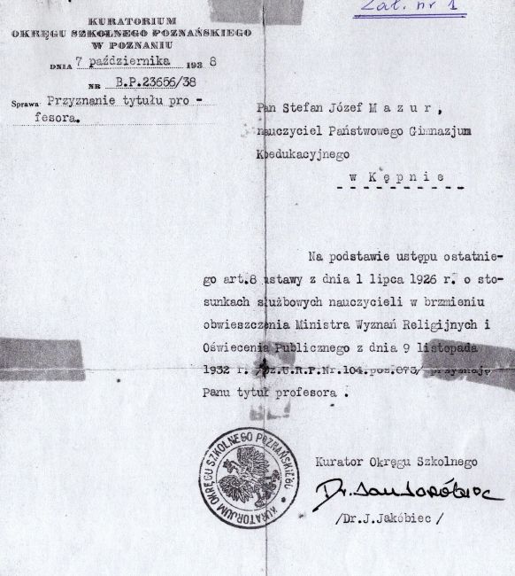 Stefan Mazur awans na profesora