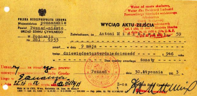 Akt zejścia Antoniego Minikowskiego