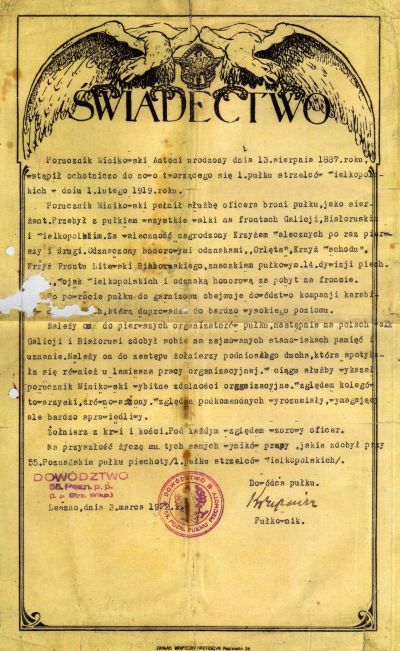 Świadectwo Antoniego Minikowskiego