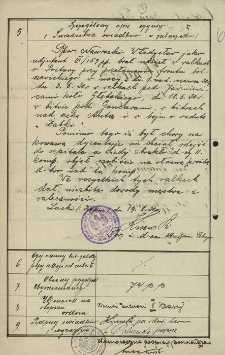 Wniosek na order Virtuti Militari Władysław Nawrocki