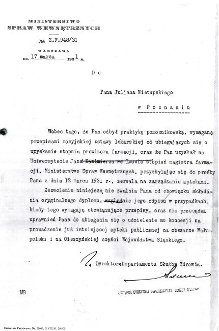 Poświadczenie pracy Julian Nietupski