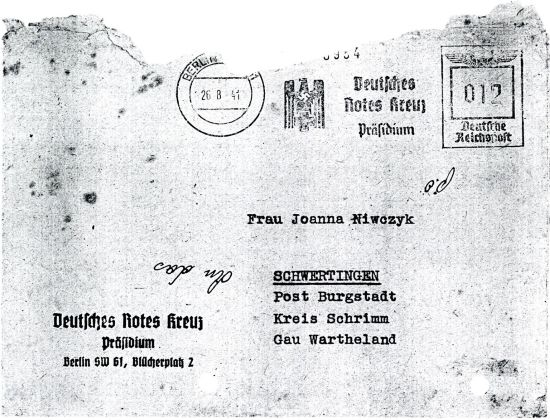 Koperta pisma otrzymanego przez Joannę Niwczyk od Międzynarodowego Czerwonego Krzyża.