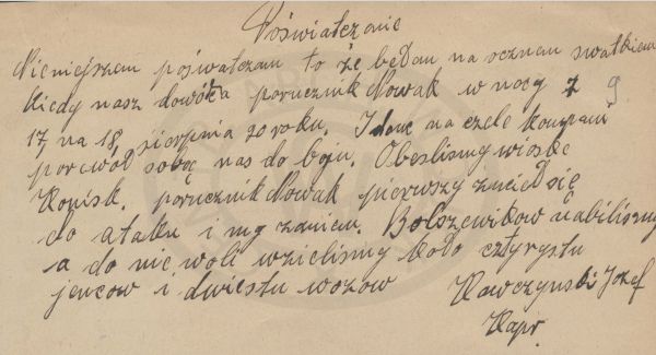 Poświadczenie bohaterstwa kapitana Ignacego Nowaka.