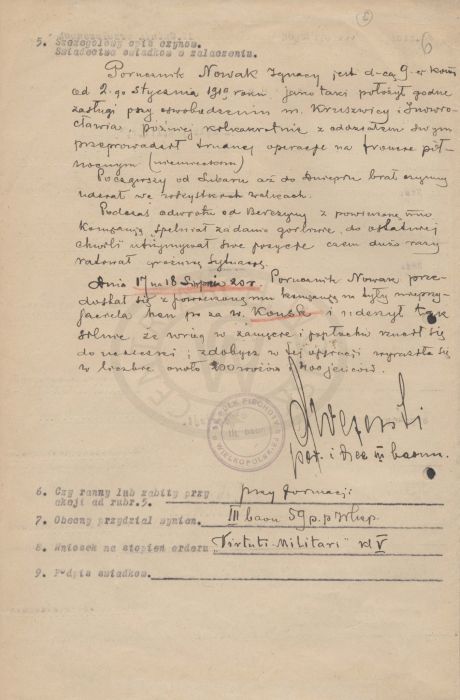 Wniosek o przyznanie Orderu Virtuti Militari dla kapitana Ignacego Nowaka