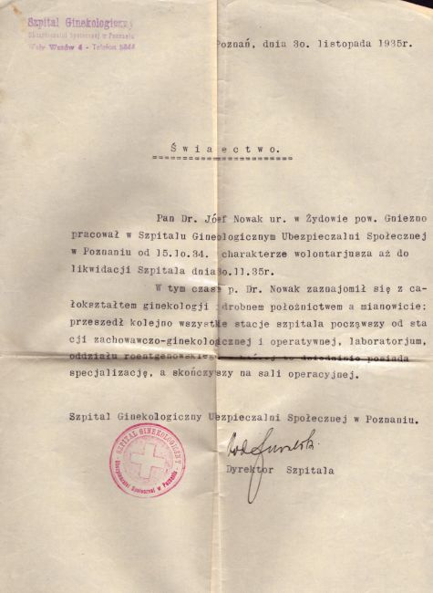 Józef Nowak potwierdzenie praktyk