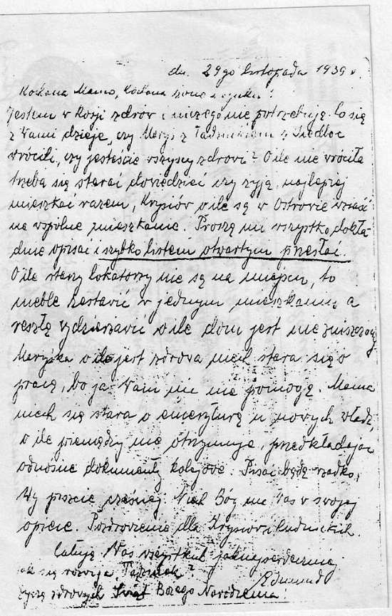 Nowakowski Edmund list do rodziny z obozu w Starobielsku