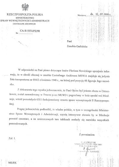 Odpowiedź MSWiA dotycząca poszukiwań Floriana Nowickiego