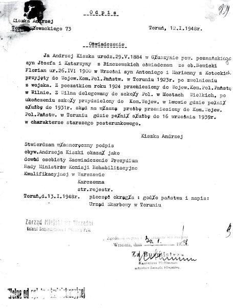 Oświadczenie Andrzeja Kiszki dotyczące Floriana Nowickiego.