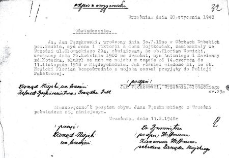 Oświadczenie Jana Pęczkowskiego dotyczące Floriana Nowickiego.