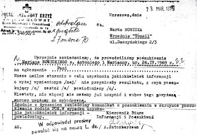 Poszukiwania Floriana Nowickiego za pośrednictwem PCK.