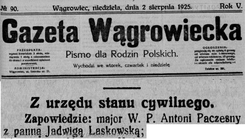 Zapowiedź z gazety wągrowieckiej - Antoni Paczesny