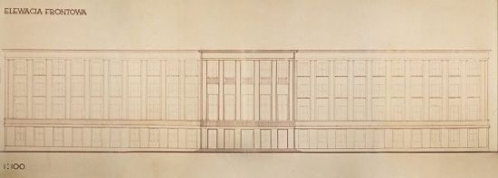 Projekt elewacji - Budynek urzędu wojewódzkiego w Brześciu nad Bugiem zaprojektowany przez Stanisława Papiewskiego