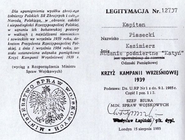 Krzyż Kampanii Wrześniowej Kazimierz Piasecki