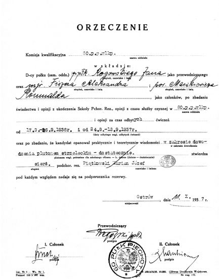 Marian Piątkowski - orzeczenie wojskowe.