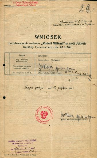 Bronisław Piniecki, wniosek VM