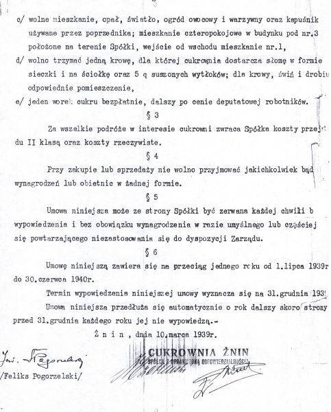 Feliks Pogorzelski, umowa z cukrownia