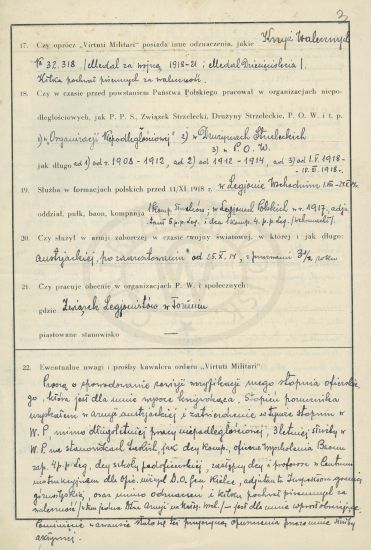 Władysław Polakowski, kwestionariusz osobowy