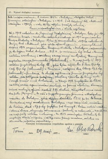 Władysław Polakowski, kwestionariusz osobowy