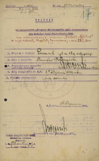 Stanisław Marceli Połczyński - wniosek Virtuti Militari
