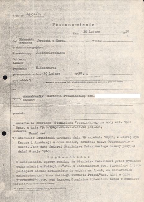 Stanisław Potasiński, akt zgonu