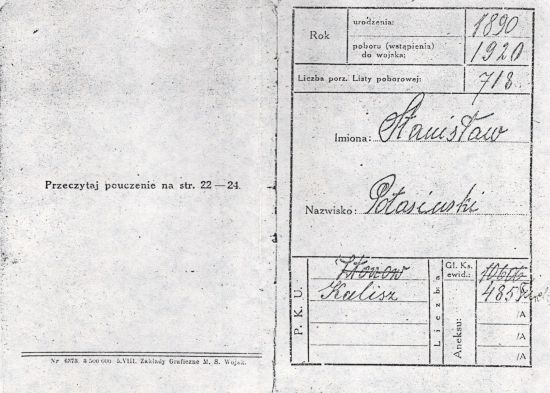 Potasiński Stanisław - książeczka wojskowa