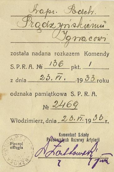 Odznaka pamiątkowa Ignacego Prądzyńskiego - książeczka