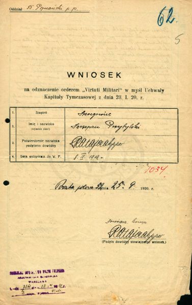 Szczepan Przybylski - wniosek Virtuti Militari.