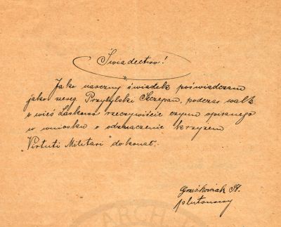 Świadectwo dotyczące Szczepana Przybylskiego.