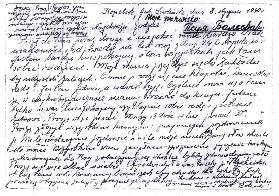 List Bolesława Psuja z obozu w Kozielsku