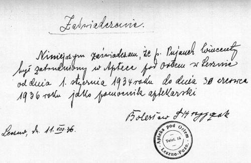 Opinia z apteki dla Wincentego Pujanek