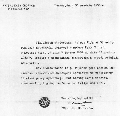 Opinia z apteki dla Wincentego Pujanek