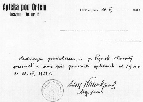 Opinia z apteki dotycząca Wincentego Pujanek