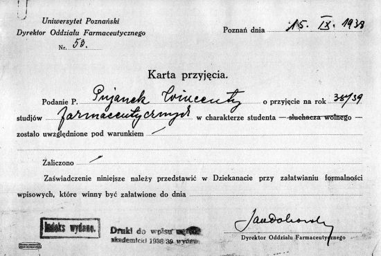 Przyjęcie na studia Wincenty Pujanek