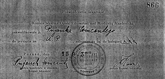 Zaświadczenie wojskowe Wincentego Pujanka