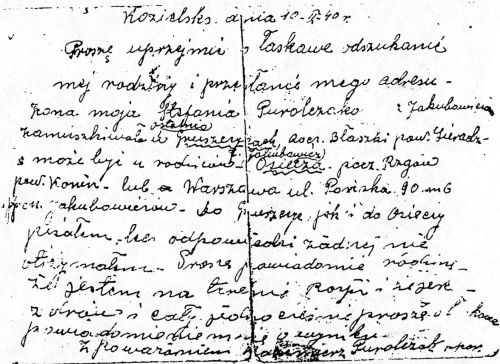 Kartka pocztowa z obozu w Kozielsku od Kazimierza Purolczak