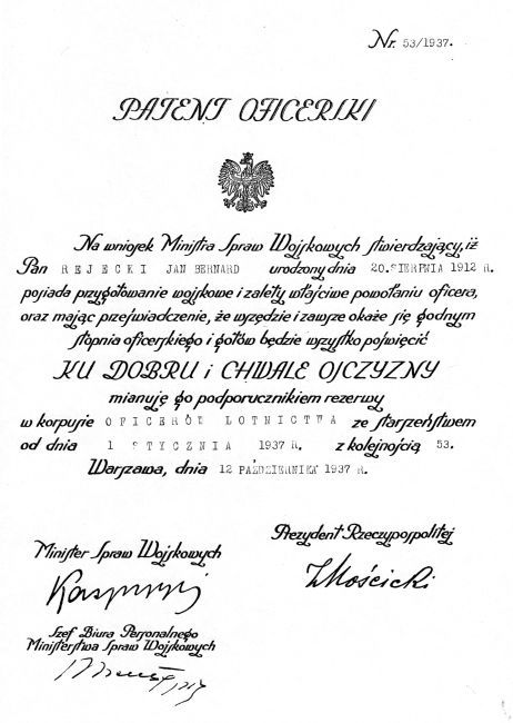 Patent oficerski Jana Rejeckiego
