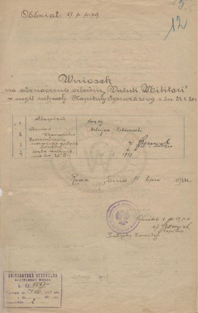 Wniosek Virtuti Militari Walerian Robaszewski