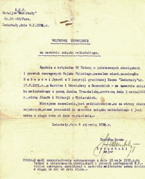 Zezwolenie na ślub dla Jana Rubasa.