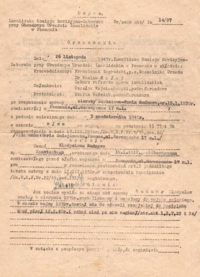 Decyzje sądu dotyczące Władysława Rudnera.