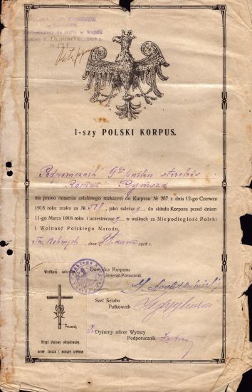 Dyplom I Polskiego Korpusu Romana Rymszy