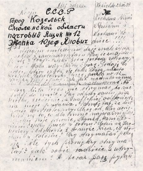 List Józefa Rzepki z Kozielska do rodziny.