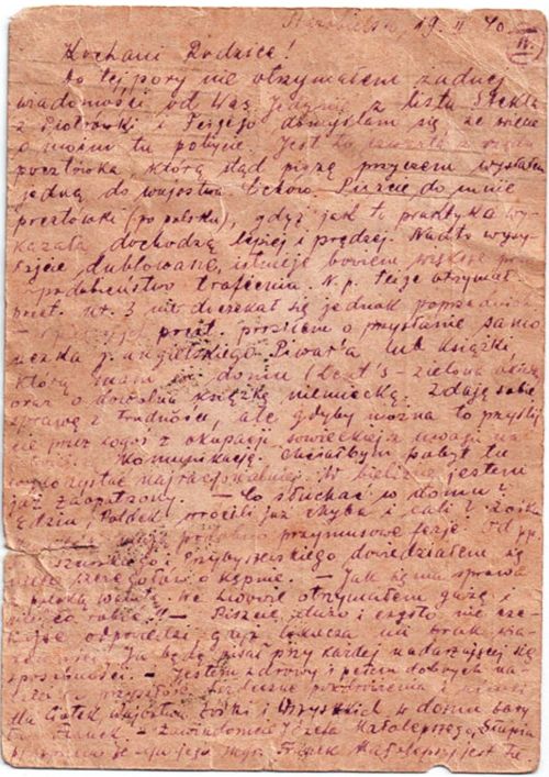 List Franciszka Schlesingera z obozu w Starobielsku.